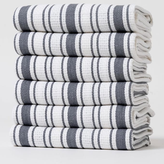 Set van 6 Keukenhanddoeken 100% Katoen Donkergrijs - Multifunctioneel en Absorberend