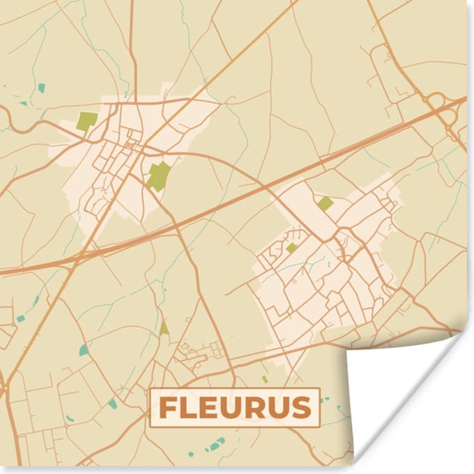 Poster Fleurus - Vintage - Stadskaart - Plattegrond - Kaart - 30x30 cm
