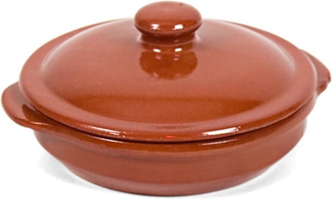 Gerimport ovenschaal/stoofpot - Oviedo - aardewerk - 18 x 9 cm - met deksel - bruin