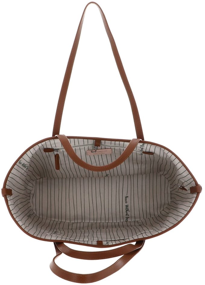 COCCINELLE Leren shopper schoudertas Never Without Bag Monogra Handbag Blue Denim / Cognac blauw