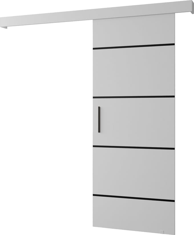 InspireMe - Schuifdeursysteem met rail - 90x204cm - AGRA IV - Wit Mat + Wit frame + Zwart Handvat met Soft-Close system