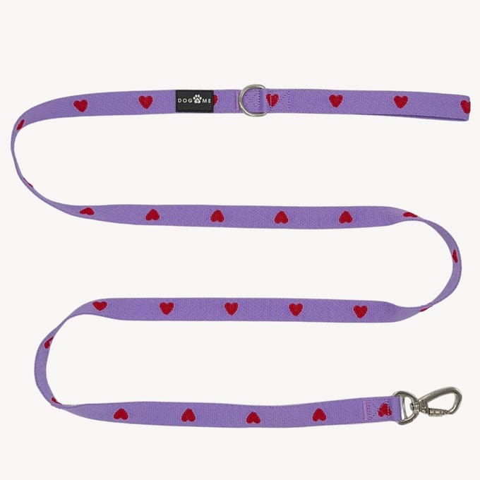 Hearts - Hartjes - Paars - Hondenriem - M- 2,5 cm breed - 2 m / 2 meter / 200 cm lang - Leiband hond