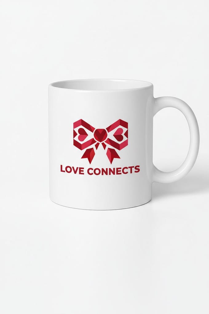 Mok 'Love Connects' met Rode Harten Strik Design - Romantisch Cadeau
