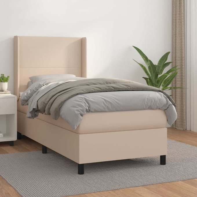 vidaXL - Boxspring - met - matras - kunstleer - cappuccinokleurig - 100x200 - cm