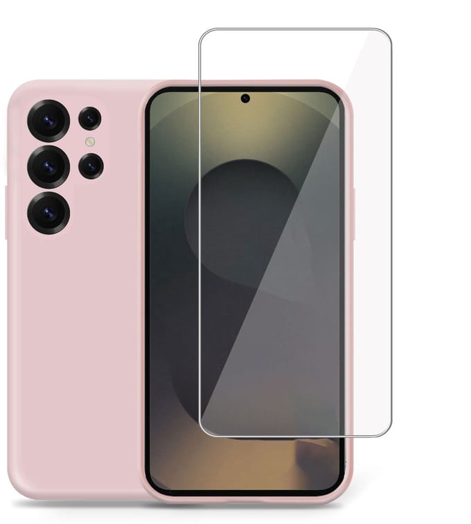 Technow hoesje + Screenprotector geschikt voor Samsung S25 Ultra – Tempered Glass - Liquid Back Case Cover Rose
