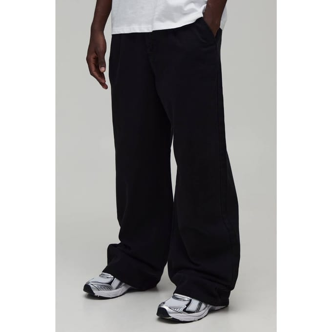 Plus Wide Fit Broek met Half & Half Tailleband van gewassen twill | Black | Size 2XL