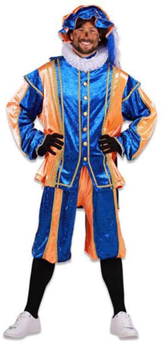 Piet kostuum velours de panne blauw /oranje.