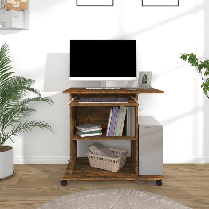 Computerbureau - Werkstation Bureau - Thuiswerken Kantoor - Met Wielen - 80x50x75 cm - Gerookt Eiken