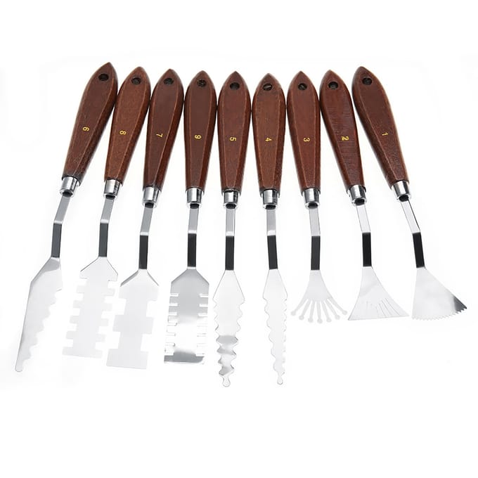 9 STUKS Professionele Spatel Verf Mengschraper Set Kunstenaar Olieverf Paletmes brown