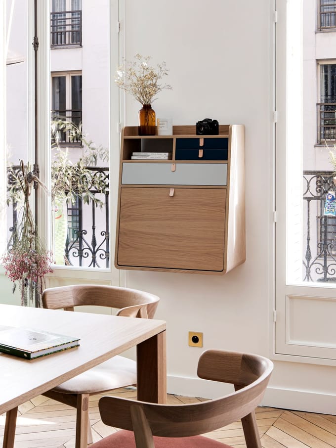 Harto Gaston wandsecretaire  - leigrijs/lichtgrijs - Eiken - 60 cm