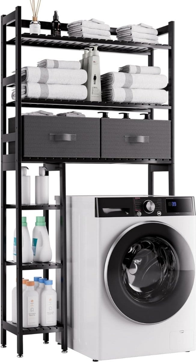Wasmachine Ombouw - Opbouwmeubel - Kast Wasdroger - Meubel - Zwart