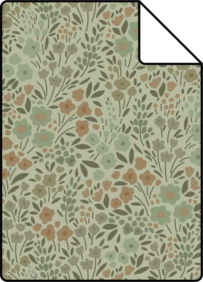 Proefstaal ESTAhome behang bloemetjes vergrijsd groen - 26.5 x 21 cm - 139699-S