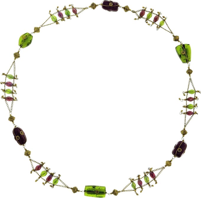 Behave® Dames Ketting - Lang Goudkleur Groen Paars, 90 Cm