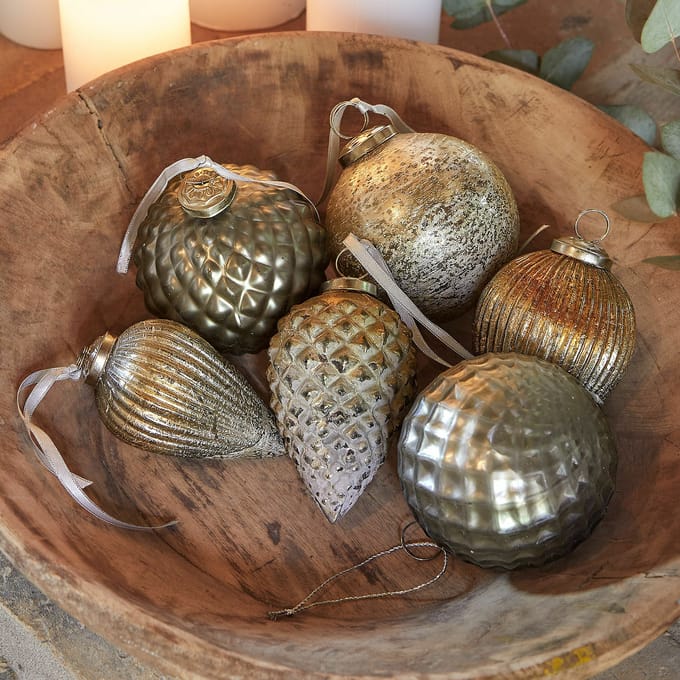 LOBERON Kerstversiering set van 6 Layounne antiekzilverkleurig/grijs