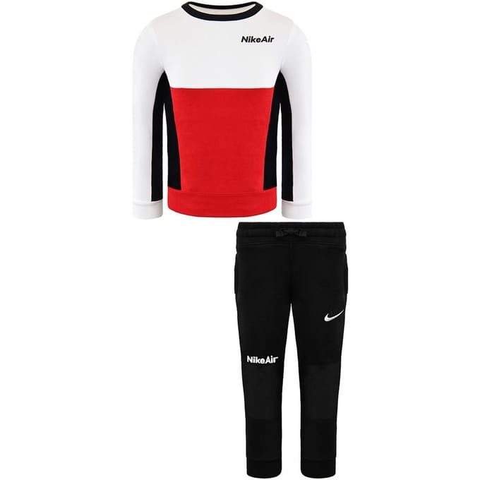 Nike Air Lange Mouw Pullover Stretch Taille Zwart Rood Kids Trainingspak DC8639 010