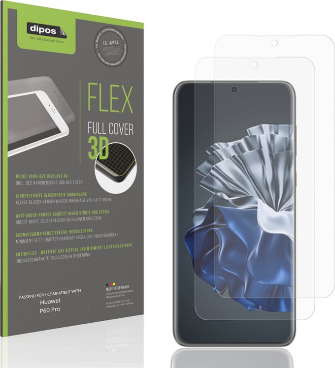 dipos FLEX – 2x Matte Screenprotector geschikt voor Huawei P60 Pro | Volledige Schermbescherming | Case-Friendly