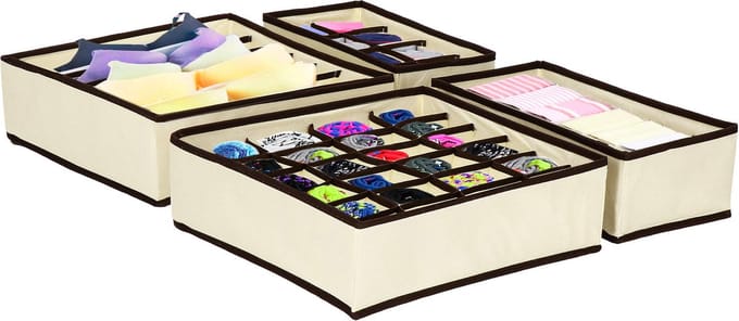 Springos Lade Organizer Kast en Badkamer - 4 Stuks - Verschillende Afmetingen - Crème