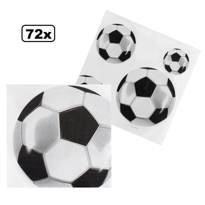 72x Servetten voetbal 33 cm zwart/wit
