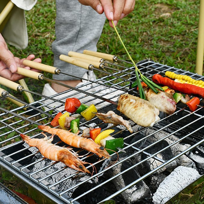 20PCS Barbecue Spies Grillen Kabob Herbruikbare Metalen Spiesen Zware Roestvrijstalen BBQ Shish zilver