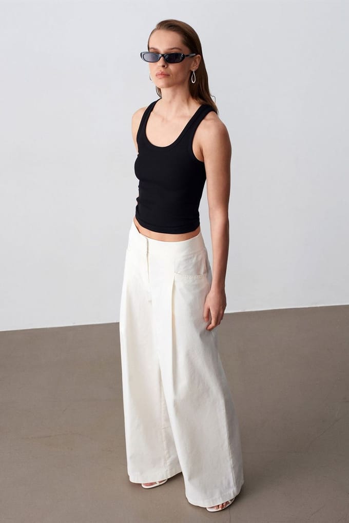 Dames Hoge Taille Wijde Pijpen Geplooide Broek