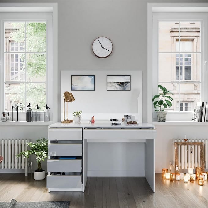 Witte kaptafel met spiegel 120 cm - Modern design en royale opbergruimte