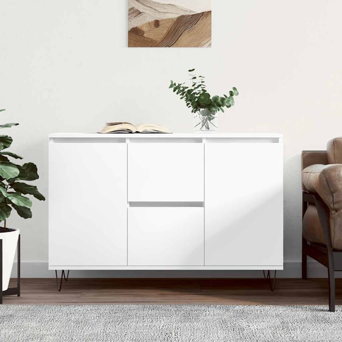 vidaXL - Dressoir - 101,5x35x70 - cm - bewerkt - hout - wit