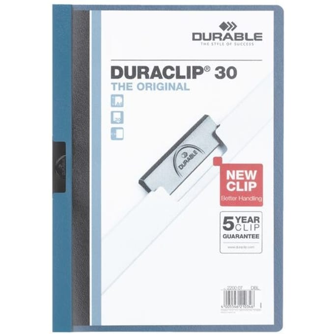 Klemmap Durable Duraclip A4 3mm 30 vellen blauw