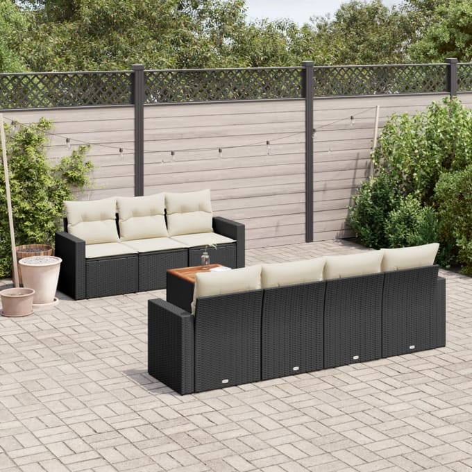 vidaXL - 8-delige - Loungeset - met - kussens - poly - rattan - zwart