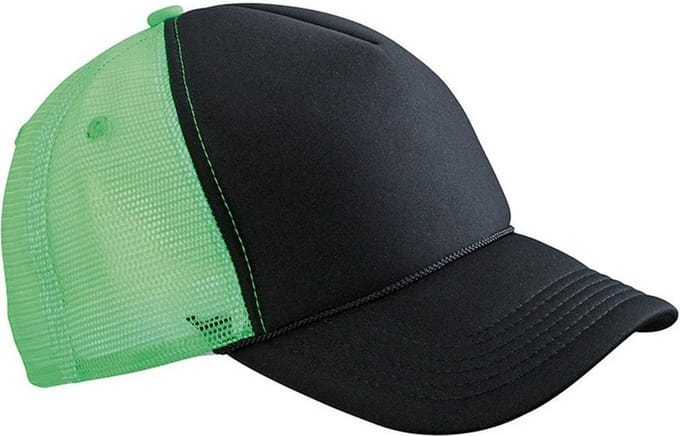 Myrtle Beach Volwassenen Unisex 5 Panel Retro Mesh Cap (Zwart/Neon Groen)