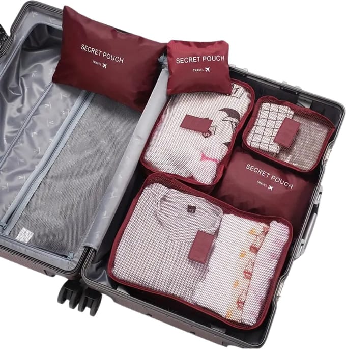 Livano Koffer Organizer Set - Packing Cubes - Compressie - Travel - Compression - Set - Bordeauxrood