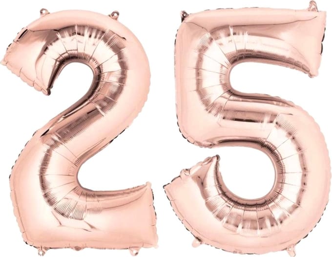 Ballon Cijfer 25 Jaar Roségoud 70Cm Verjaardag Feestversiering Met Rietje