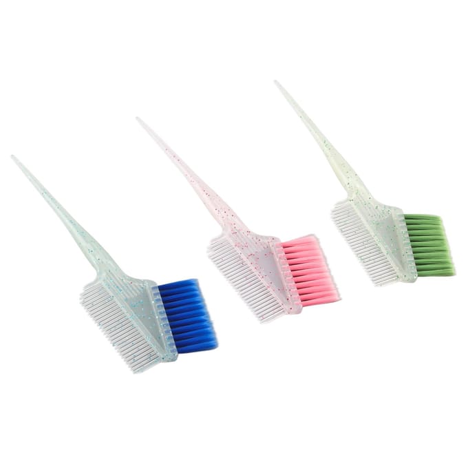 3 stuks Dubbelzijdige Haarkleurborstel Kam Zachte Nylon Haar Highlighting Borstel Applicator met Glitter white