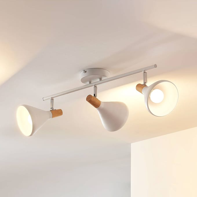 Lindby - buitenspot - 3lichts - Metaal, hout - H: 17 cm - E14 - wit, licht hout