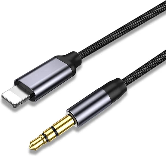 TOJ Lightning naar Jack - AUX Kabel - Grijs - 3.5 mm voor Auto - 1 Meter