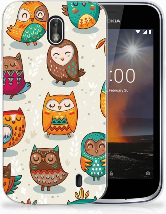 Nokia 1 TPU Hoesje Vrolijke Uilen