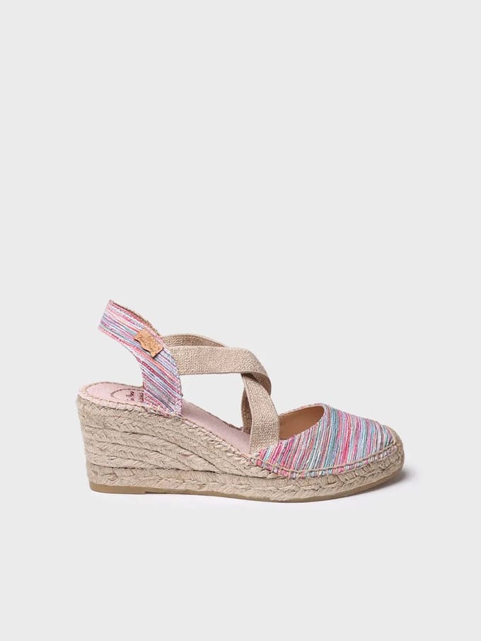 Dames espadrille met sleehak en gekruiste elastische bandjes | SABA-RG