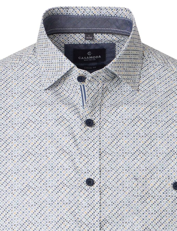 Wit grijs overhemd geprint Casa Moda Casual Fit donkere knoop