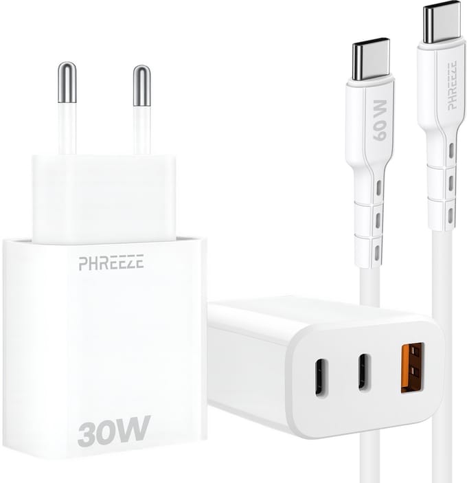 30w GaN charger met usb C naar usb C kabel 1m - Snellader - Usb C adapter met oplaadkabel