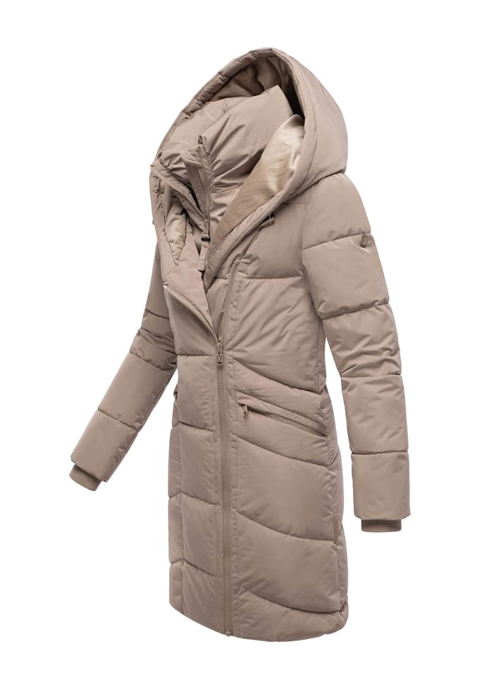 Marikoo dames gewatteerde mantel Virenaa met layer-look & fleecevoering