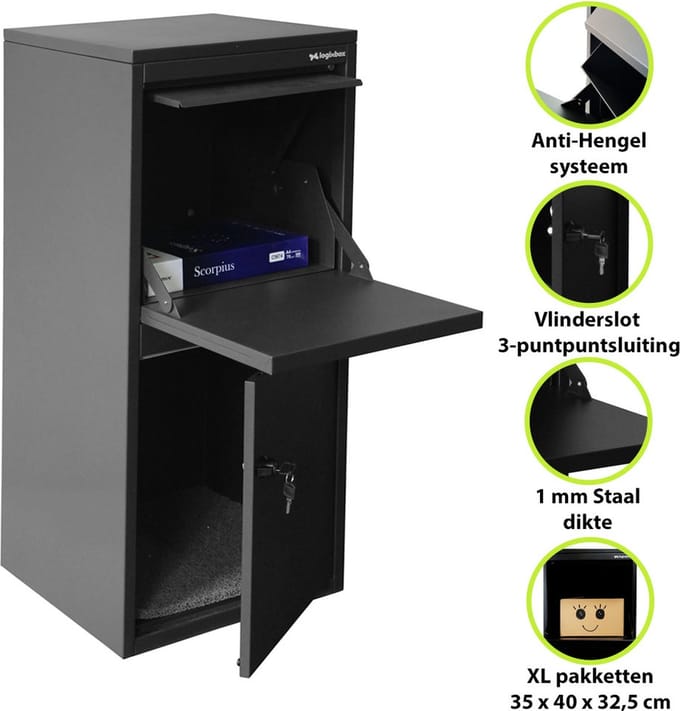 Pakketbrievenbus Frontbox DeLuxe Uni-Stardust Graphitgrey - 1.0 mm dik staal -- Géén Bouwpakket --