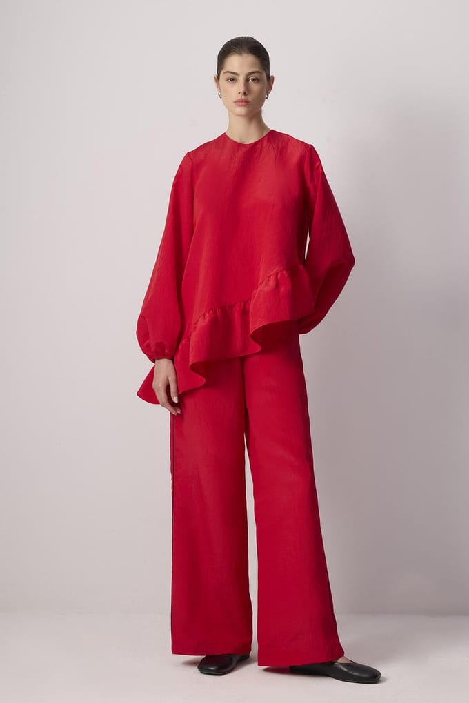 Touché Privé - Cupra broek met contrasterende bies - Rood - Dames