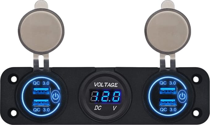 ProRide 12V USB Autolader 4 Poorten - QC3.0 - P12523 - Drievoudig inbouw met Voltmeter