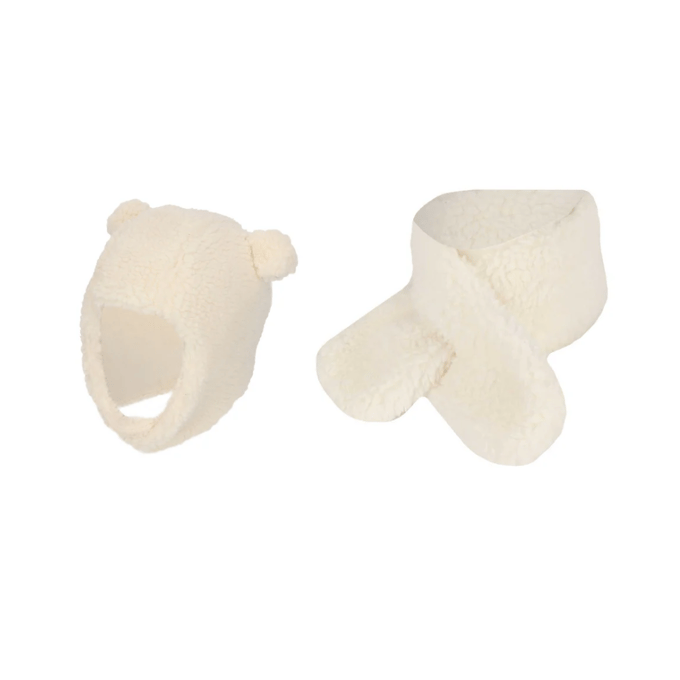 Baby Sjaal & Muts - Set - Teddy Wol - One Size - Off White / 1-2 Jaar