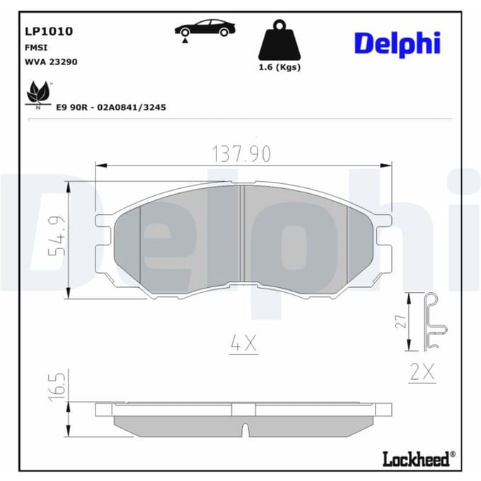 Remblokkenset, schijfrem DELPHI LP1010