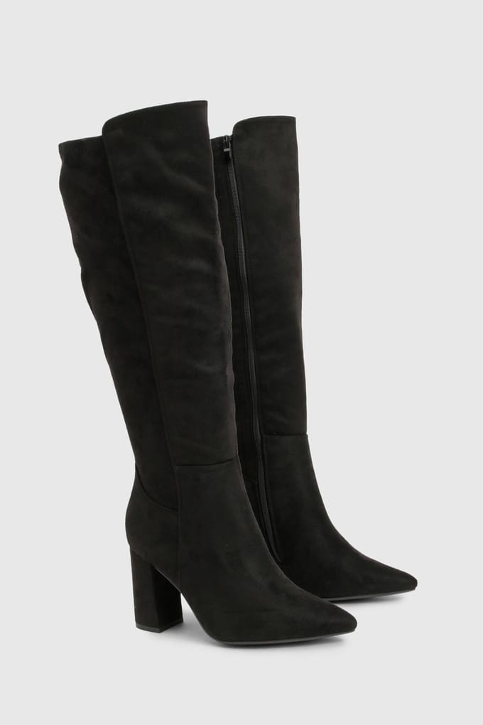 boohoo Dames Over-de-knie laarzen met brede pasvorm | Black | Maat: 7