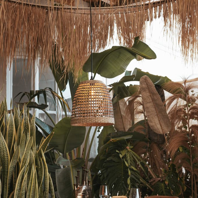 Newgarden hanglamp Positano, naturel, zeegras, Ø33cm, IP44