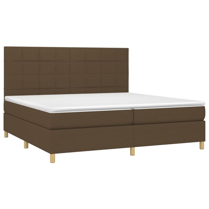 vidaXL - Boxspring - met - matras - en - LED - stof - donkerbruin - 200x200 - cm