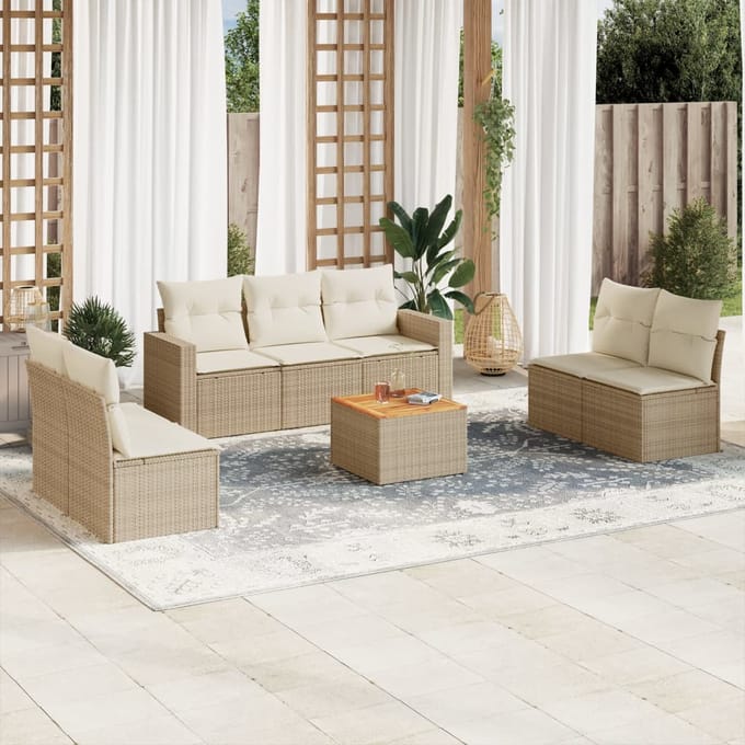 vidaXL - 8-delige - Loungeset - met - kussens - poly - rattan - beige