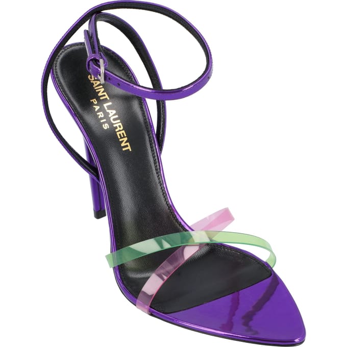 Saint Laurent Gippy Patentleren en Plexi Sandalen Paars