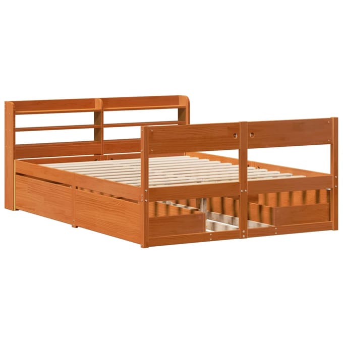vidaXL - Bedframe - zonder - matras - massief - grenenhout - wasbruin - 135x190 - cm